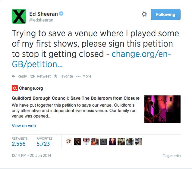 Ed Sheeran encourages fans to sign petition to save The Boileroom