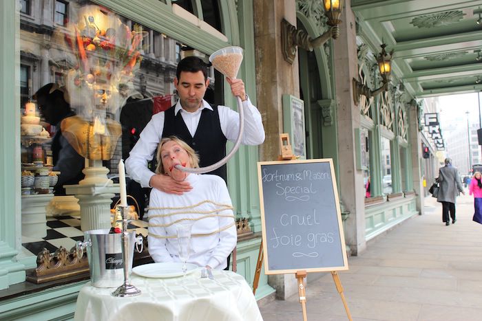 Ingrid Newkirk protest outside Fortnums