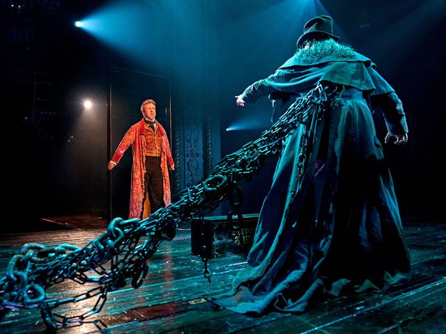 John Simm (Scrooge) and Mark Goldthorp (Father_Marley) in A Christmas Carol at The Old Vic (2024). Photo by Manuel Harlan (2).jpg